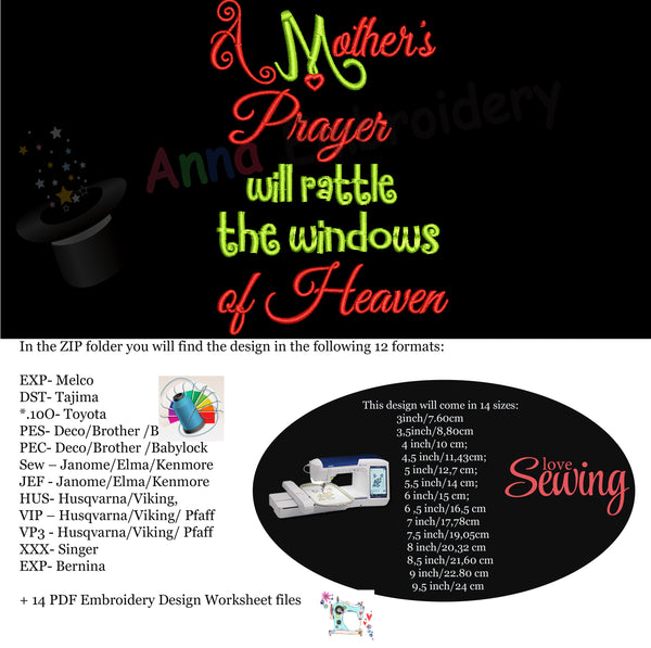 Cancer Awareness Embroidery Design-Quotes Embroidery-A mother's Prayer Embroidery Design-Embroidery Patterns-Instant Download-PES