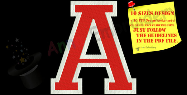 A Letter Varsity Embroidery Design-A Monogram pattern-Instant Download-PES