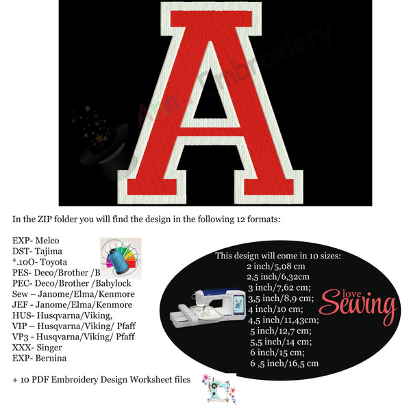 A Letter Varsity Embroidery Design-A Monogram pattern-Instant Download-PES