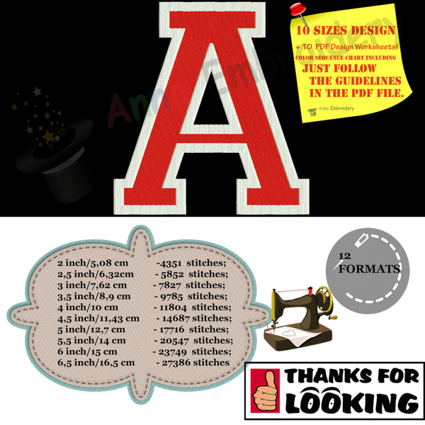 A Letter Varsity Embroidery Design-A Monogram pattern-Instant Download-PES