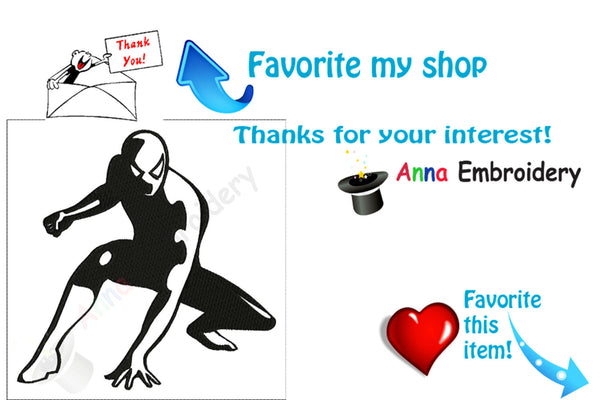 Black silhouette machine embroidery,superhero design, machine patterns,8 sizes design, 8 formats