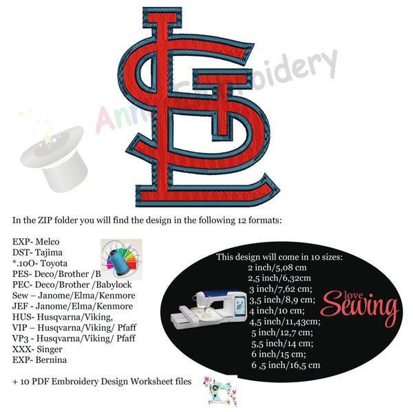 Cardinal Machine Embroidery Design-Sport embroidery -text embroidery- 10 SIZES- 12 formats-INSTANT DOWNLOAD
