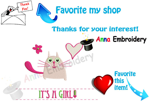 Baby Girl Machine Embroidery-Cute Kitty Design-Newborn Pattern-PES