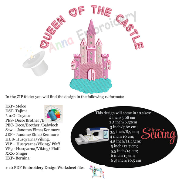 Pink Castle Embroidery Machine Design-Queen-Princess-Fairy-Pes