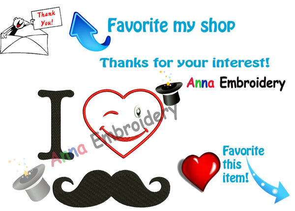 I love Dad, I Love Mustache Embroidery Design, Father's Day, Instant Download ,PES