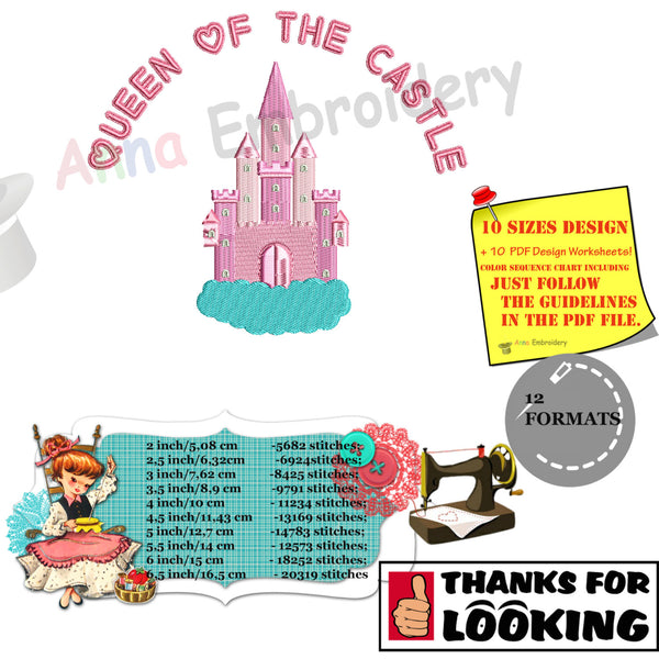 Pink Castle Embroidery Machine Design-Queen-Princess-Fairy-Pes