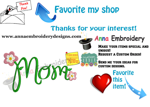 Mother Mom Flowers Embroidery Design- Mother's Day Embroidery-Machine Embroidery Patterns-Instant Download-PES