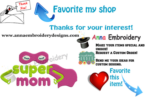 Super Mom Embroidery Design- Mother's Day Embroidery-Superhero- Machine Embroidery Patterns-Instant Download-PES
