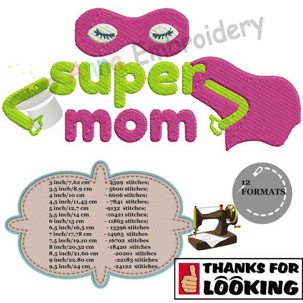 Super Mom Embroidery Design- Mother's Day Embroidery-Superhero- Machine Embroidery Patterns-Instant Download-PES