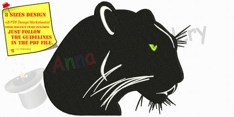 Broderie mașină Black Panther, design animale sălbatice, design broderie machine, cusătură umplută, panther, puma, 8 dimensiuni, 8 formate