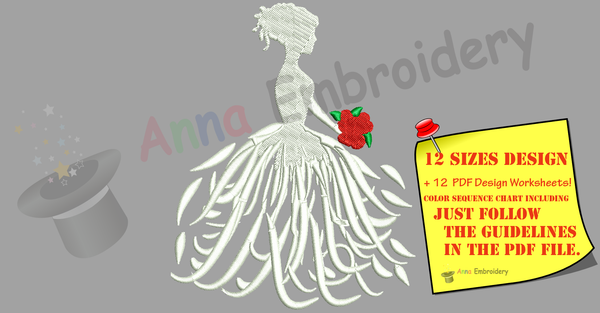Bride Dress Wedding Embroidery Design-Machine Embroidery-Instant Download-Filled Stitch