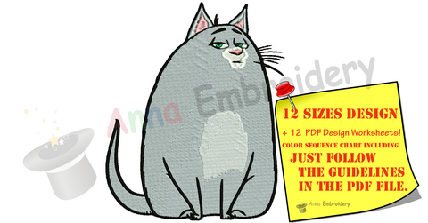 Chloe Cat-Fat Cat Embroidery Design-Machine Embroidery-Instant Download-Filled Stitch
