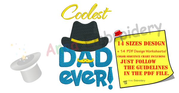 Dad Embroidery Design-Cooolest Dad Ever- Father s Day Machine Embroidery Patterns-Instant Download-PES
