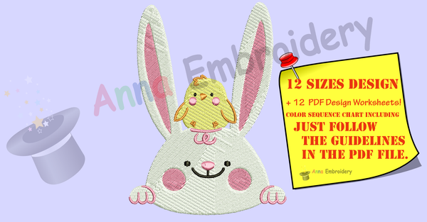 Cute Bunny with Chicken Embroidery Design- White Rabbit Embroidery-Easter Patterns-Baby Embroidery -Machine Embroidery -Instant Download-PES