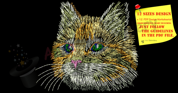 Cat Embroidery Design-Rainbow Kitty Pattern-Cat Sketch-Instant Download-PES