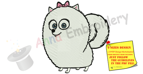 Gidget Dog Embroidery Design- ‎Puff Ball- Machine Embroidery Patterns-Instant Download