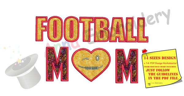 Football Mom Applique Design-Sports Applique-Football Applique-Machine Applique Embroidery Patterns-Instant Download-PES