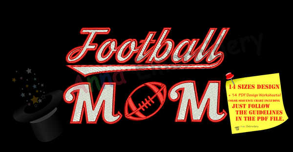 Football Mom Embroidery Design- Sports Embroidery-Football Embroidery-Family Fan Mom-Machine Embroidery Patterns-Instant Download-PES