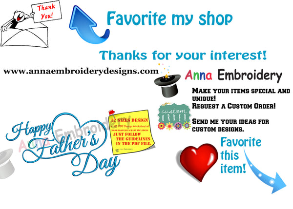 Happy Father's Day Embroidery Design-Dad Anniversary- Dad Birthday Machine Embroidery Patterns-Instant Download-PES
