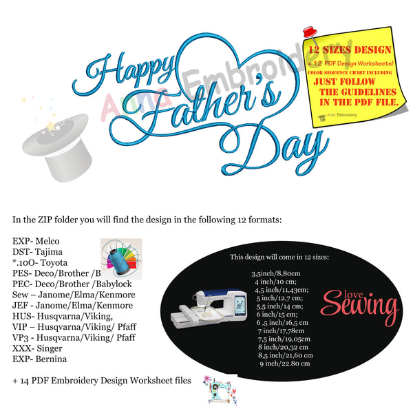Happy Father's Day Embroidery Design-Dad Anniversary- Dad Birthday Machine Embroidery Patterns-Instant Download-PES