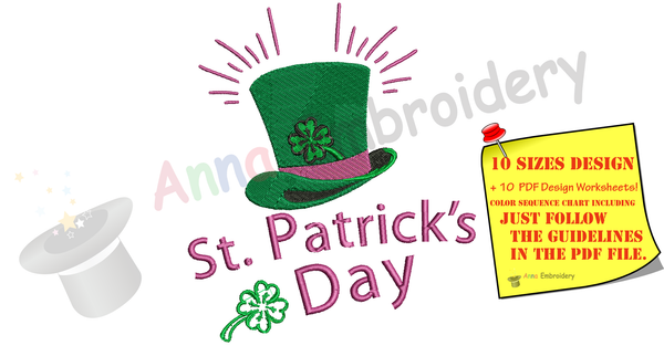 St. Patrick's Day Embroidery Design-Hat-Lucky-Machine Patterns-Instant Download