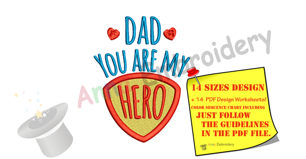 Dad you are my Hero Embroidery Design-Best Dad- Superhero Machine Embroidery Patterns-Instant Download-PES