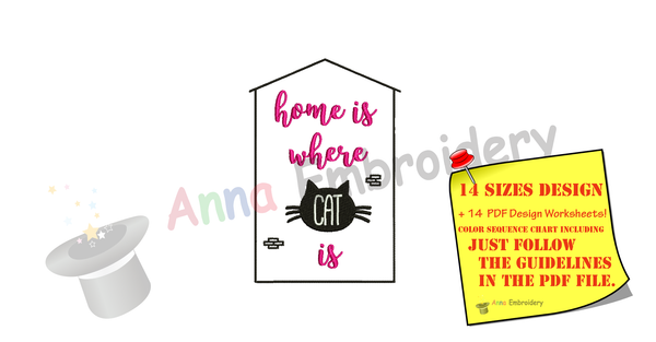 Cat Embroidery Design-Quotes Embroidery-Home is Where Cat is Embroidery Design-Embroidery Patterns-Instant Download-PES