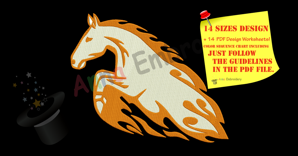 Horse Embroidery Design- Flames Horse Embroidery- Tribal Embroidery -Machine Embroidery Patterns-Instant Download-PES