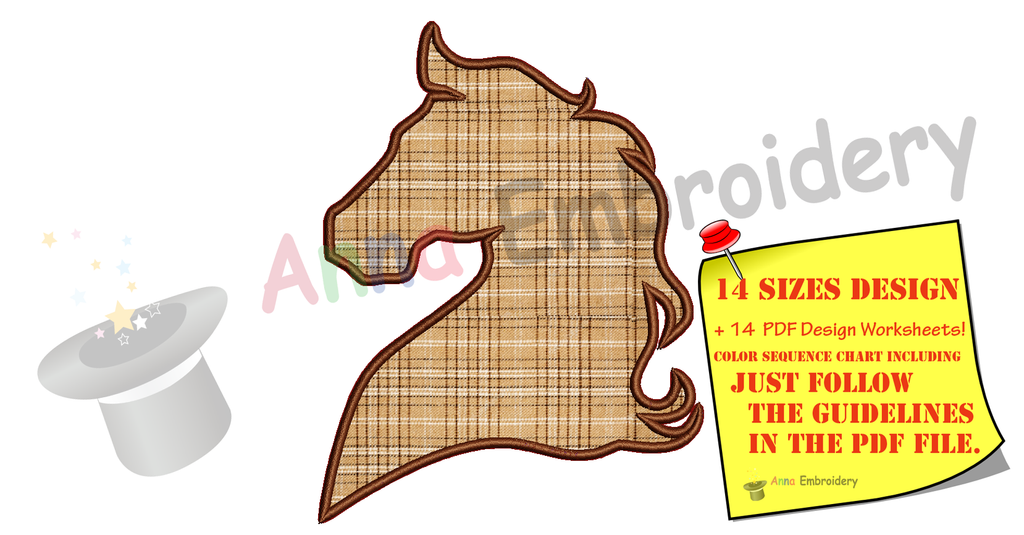 Horse Head Applique Design-Machine Applique Embroidery Patterns-Instant Download-PES