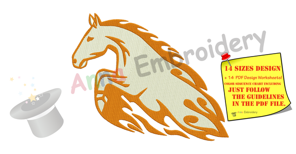 Horse Embroidery Design- Flames Horse Embroidery- Tribal Embroidery -Machine Embroidery Patterns-Instant Download-PES