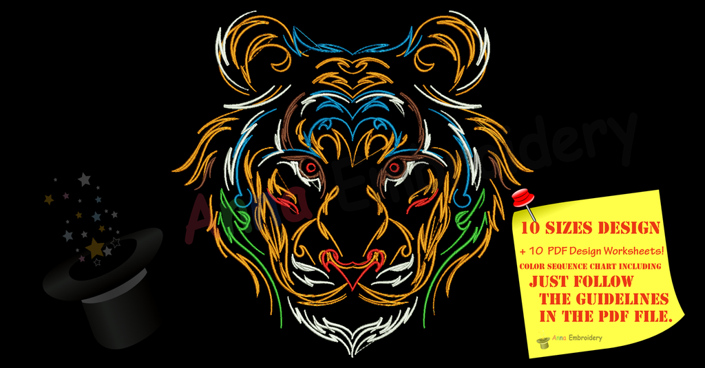Lion Head Embroidery Design-l Machine Embroidery Patterns-Tribal Designs-Instant Download-PES