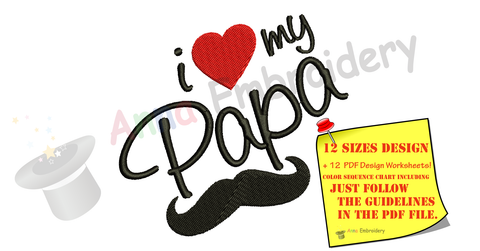 I love my Papa Embroidery Design-Love Dad- Father's Day Machine Embroidery Patterns-Instant Download