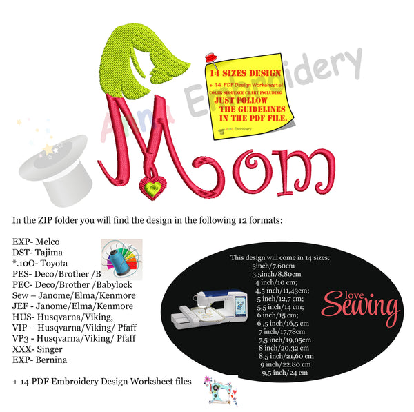 Mom Embroidery Design- Mother's Day Embroidery-Machine Embroidery Patterns-Instant Download-PES
