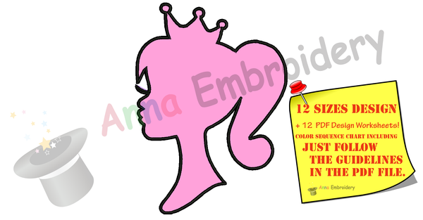Princess with Crown Applique Design-Girl Queen Applique Design -Machine Applique Embroidery Patterns-Instant Download-PES