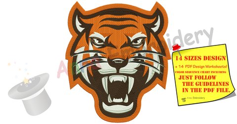Tiger Head Embroidery Design-Wildlife Embroidery-Machine Embroidery Patterns-Instant Download-PES