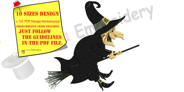 Halloween, Witch Embroidery Design,magic,Witchcraft,cartoon,machine patterns,filled stitch,patterns,10 sizes, 9 formats