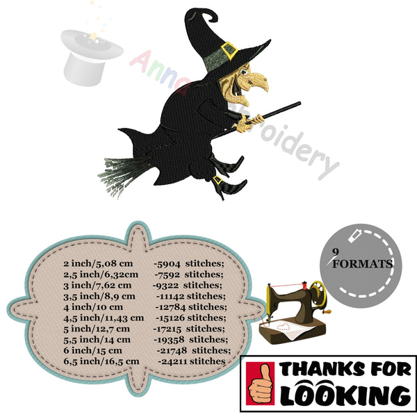 Halloween, Witch Embroidery Design,magic,Witchcraft,cartoon,machine patterns,filled stitch,patterns,10 sizes, 9 formats