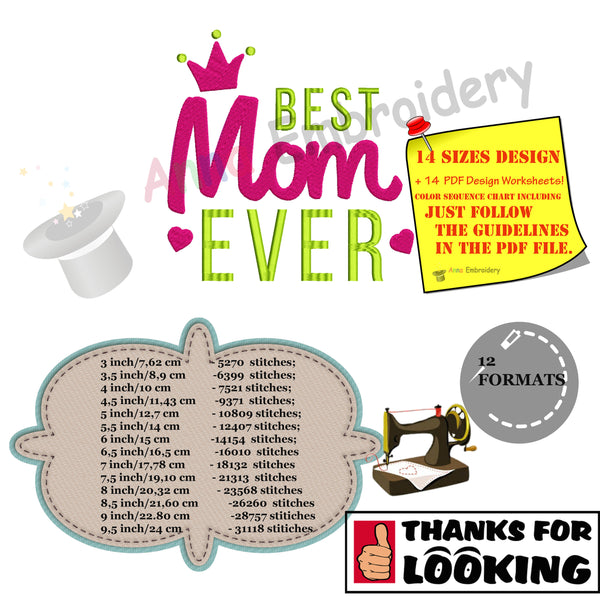 Best Mom Ever Embroidery Design- Mother's Day Embroidery-Machine Embroidery Patterns-Instant Download-PES