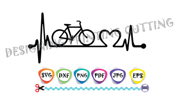 Bike Love SVG-Bicycle-Lifeline-Cut Files-EKG Svg-Bikers Quote Svg-Heart Svg- Silhouette Cutting- Svg file for Cricut-Eps- Dxf- Pdf