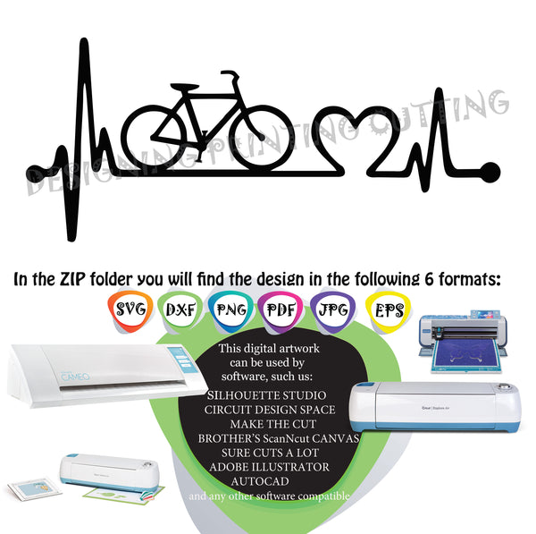 Bike Love SVG-Bicycle-Lifeline-Cut Files-EKG Svg-Bikers Quote Svg-Heart Svg- Silhouette Cutting- Svg file for Cricut-Eps- Dxf- Pdf