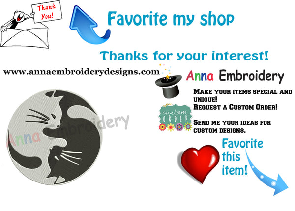 Cat Embroidery Design-Yin Yang cats Embroidery-Animals Embroidery Design-Symbols Embroidery-Embroidery Patterns-Instant Download-PES