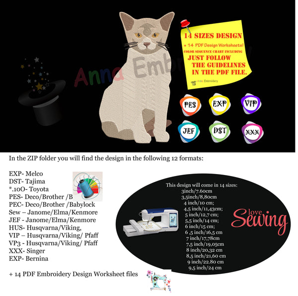 BURMESE CAT EMBROIDERY-Cat Embroidery Design-Animals Embroidery Design-Kitty-Pets Embroidery-Embroidery Patterns-Instant Download-PES