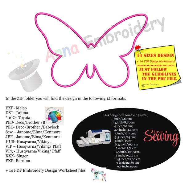 Butterfly Applique Design -Machine Applique Embroidery Patterns-Instant Download-PES