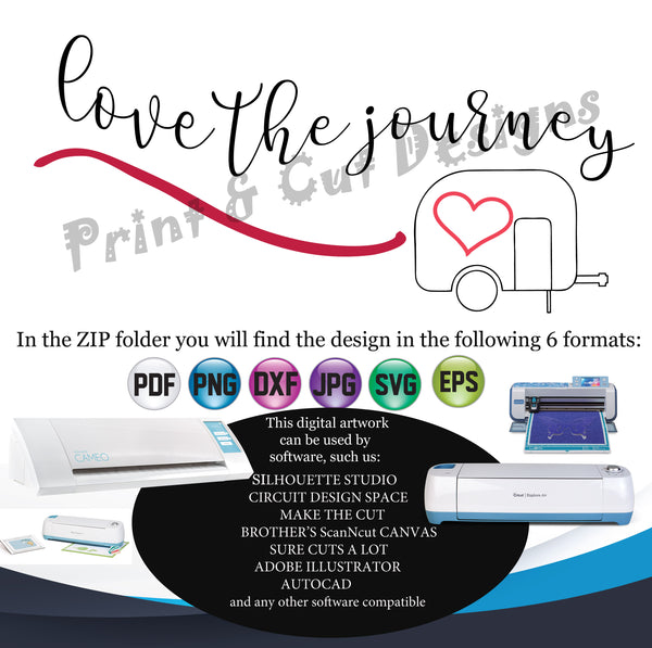 Camper SVG Cut Files-Happy Camper SVG-Love the Journey-Camping Svg- Camper Silhouette Cutting File-Caravan SVG file for Cricut-Eps- Dxf- Pdf- Vector-Heat transfer files DIY T-shirt design