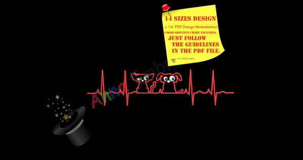 CAT and DOG Embroidery Design-Heartbeat Embroidery- cat dog ekg EMBROIDERY-Heartbeat-Lifeline-funny cat-funny dog-Embroidery Patterns-Instant Download