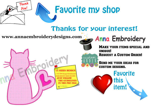 Cat Applique Design, Kitty Love Applique Design, Cat Silhouette Applique Design-Machine Applique Embroidery Patterns-Instant Download-PES