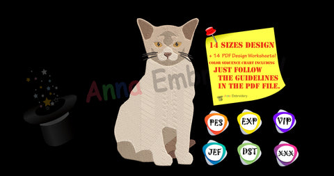 BURMESE CAT EMBROIDERY-Cat Embroidery Design-Animals Embroidery Design-Kitty-Pets Embroidery-Embroidery Patterns-Instant Download-PES