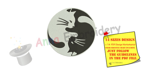 Cat Embroidery Design-Yin Yang cats Embroidery-Animals Embroidery Design-Symbols Embroidery-Embroidery Patterns-Instant Download-PES