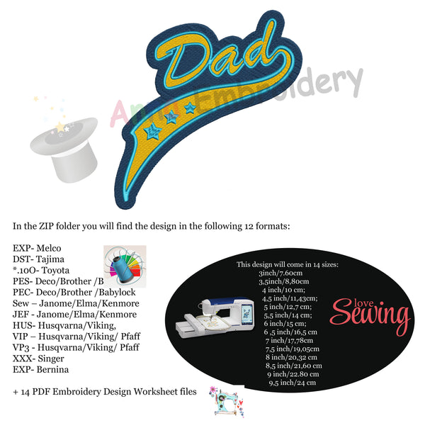 Dad Embroidery Design-Best Daddy Embroidery-Father's Day Machine Embroidery Patterns-Instant Download-PES