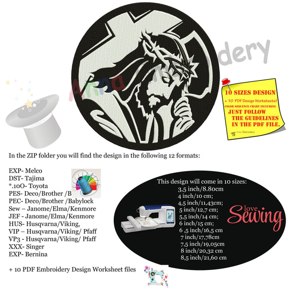 Jesus Christ Cross Embroidery Design-Easter Embroidery- Machine Embroidery Patterns-Instant Download-PES